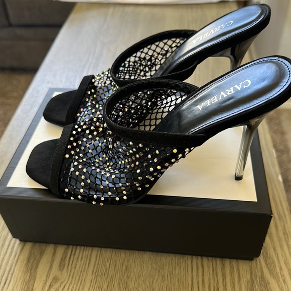 Black Bling Rhine Stone Fishnet Heel - Picture 7 of 8